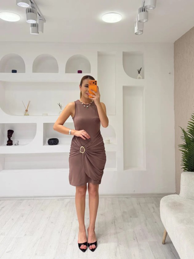 Mamo Sütlü Kahve Elbise - Mamo kadın butik elbise