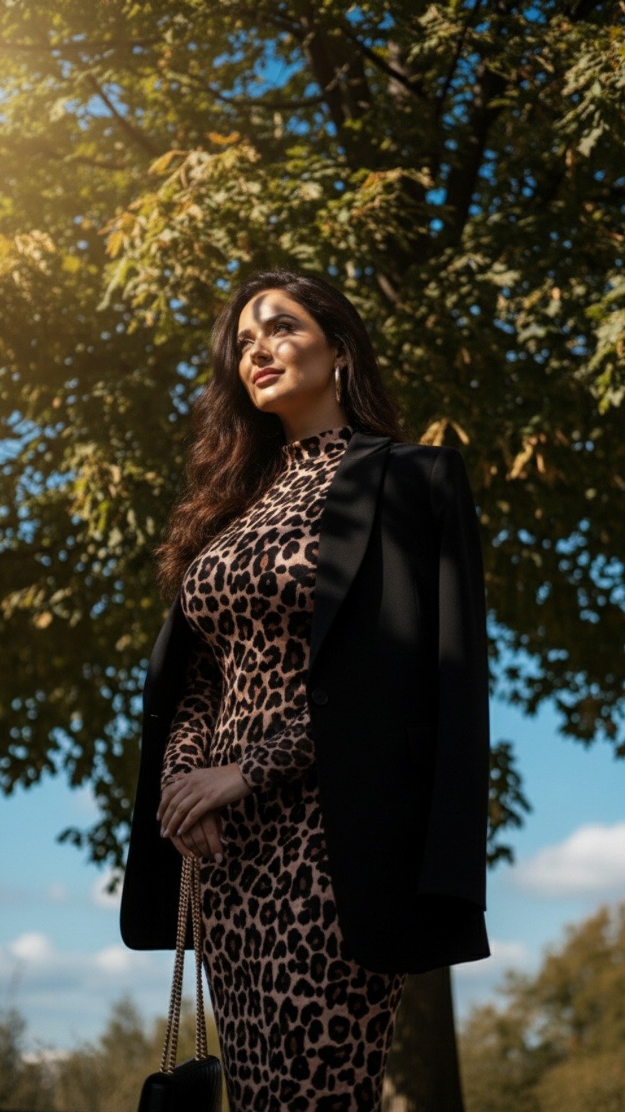 Mamo Leopar Midi Desenli Elbise - Mamo kadın butik elbise