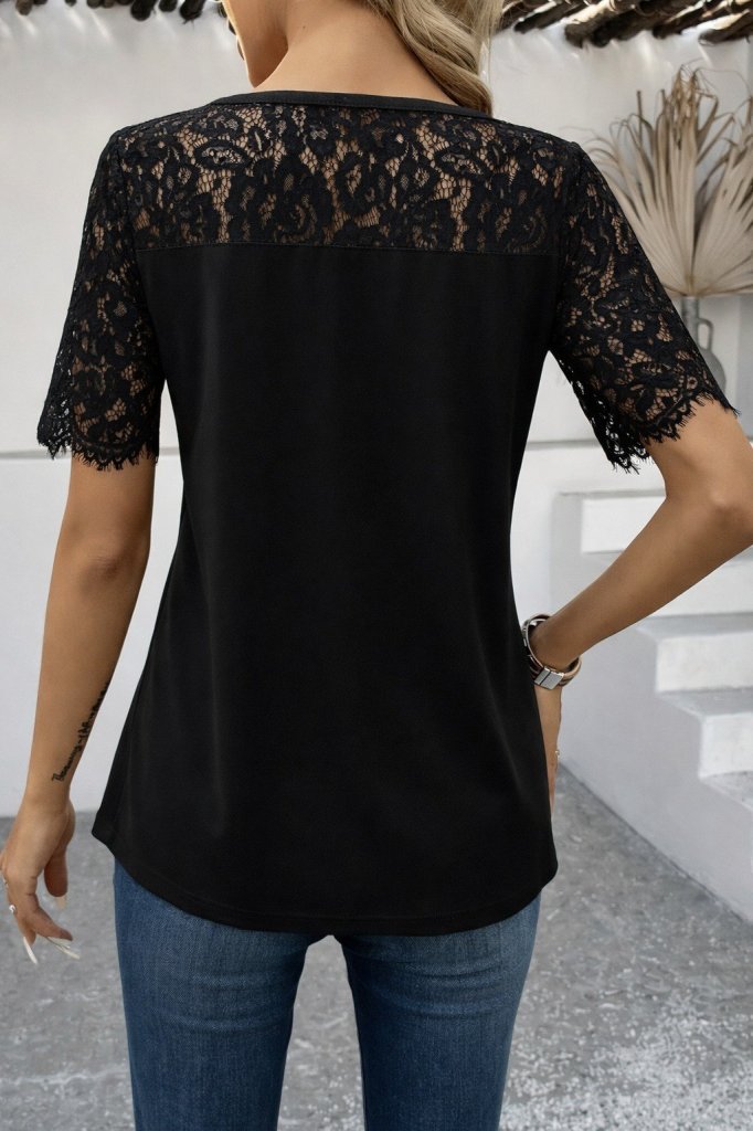 Mamo Siyah Dantel Detaylı Bluz - Mamo kadın butik bluz