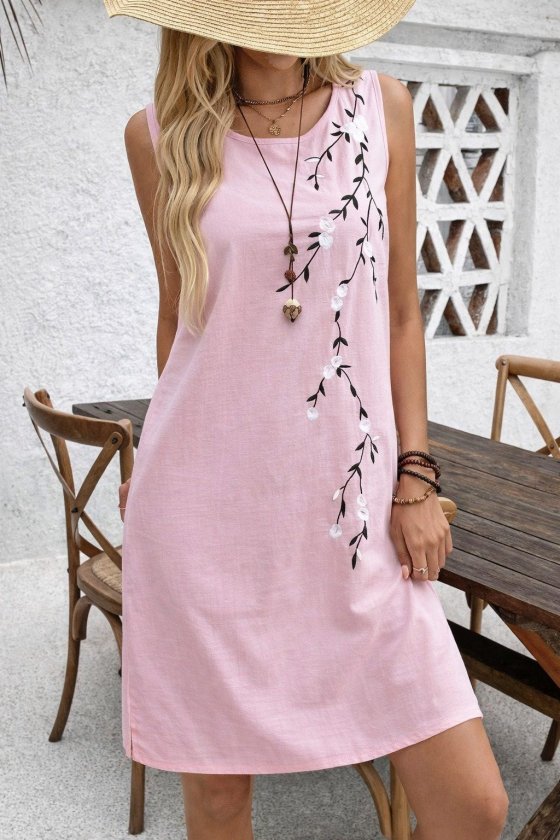 Mamo Pudra Mini Askılı Desenli Elbise - Mamo kadın butik elbise