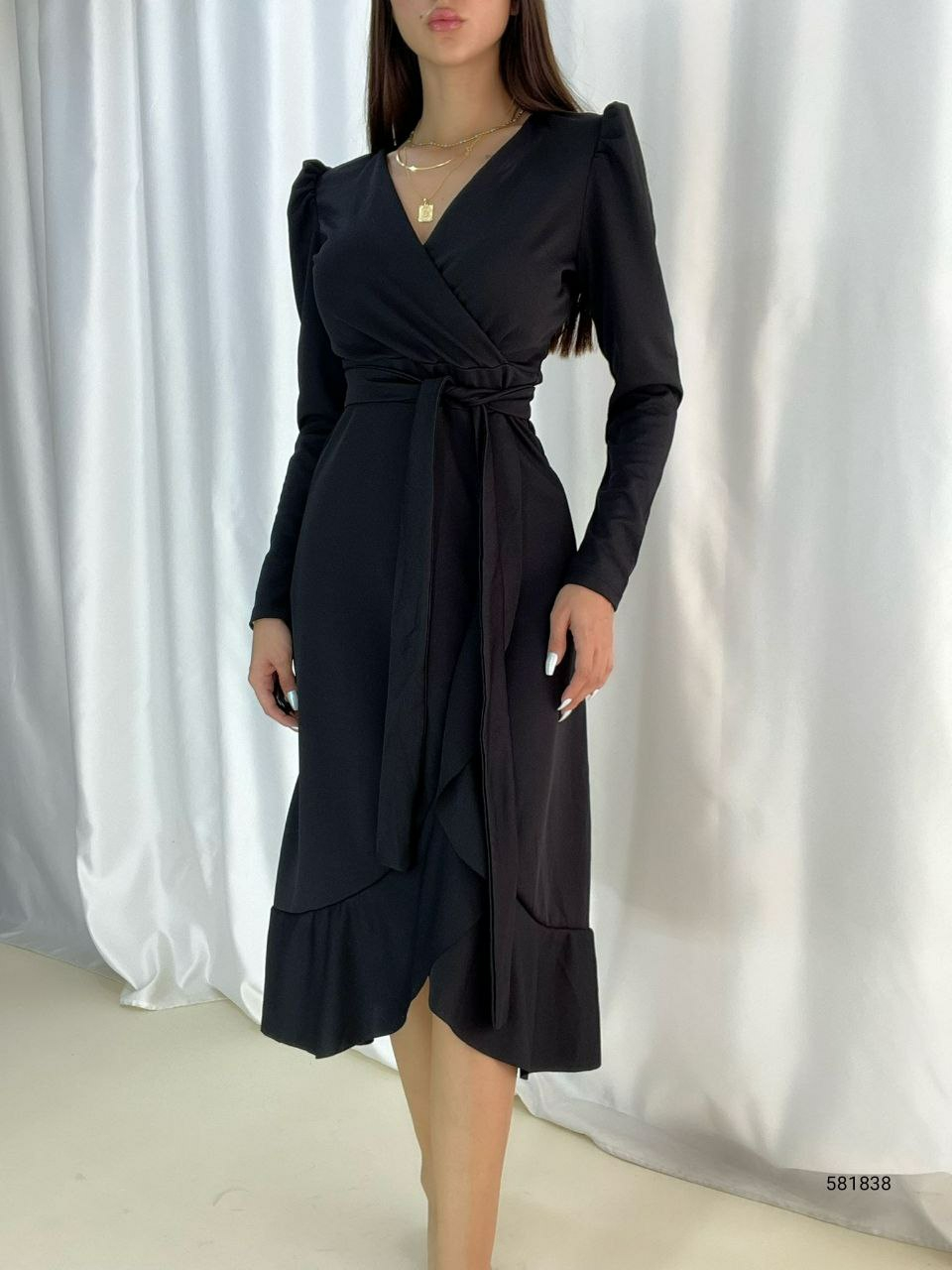 Mamo Siyah Midi Krep Elbise - Mamo kadın butik elbise