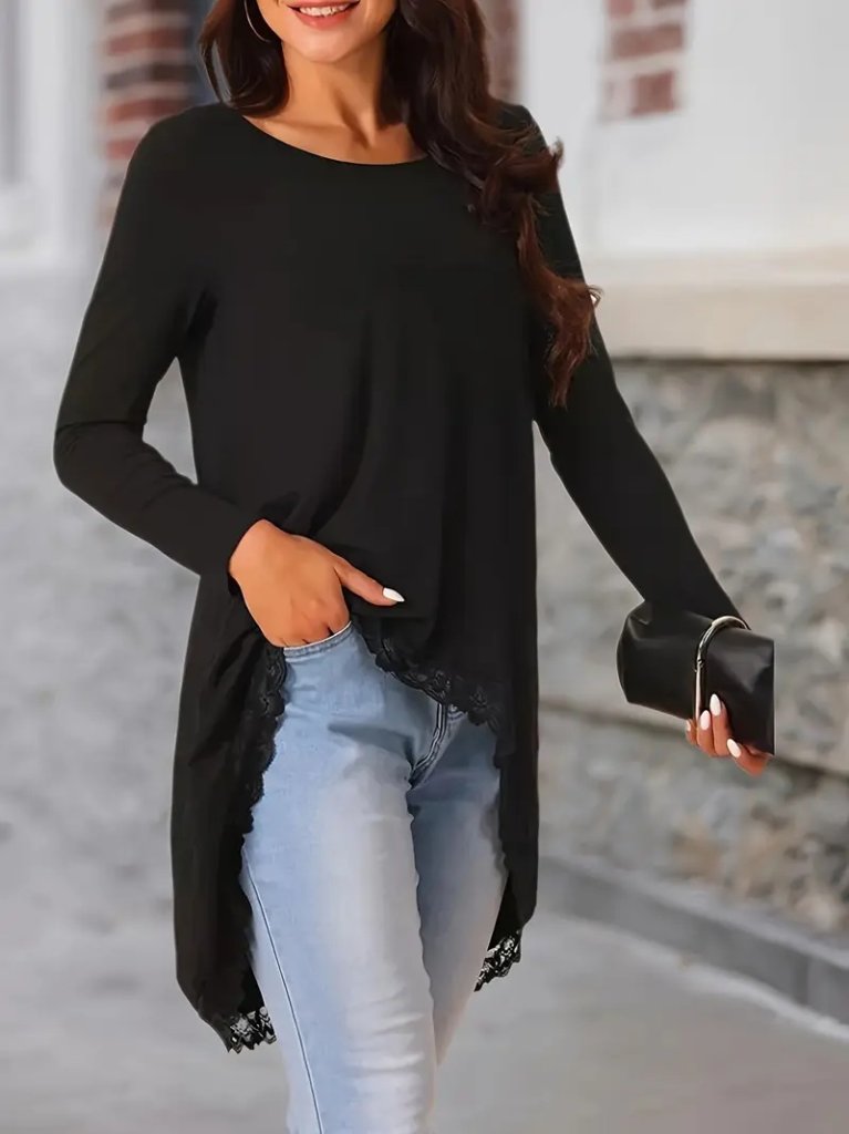 Mamo Siyah Dantel Detaylı Sim Detaylı Viskon Bluz - Mamo kadın butik bluz