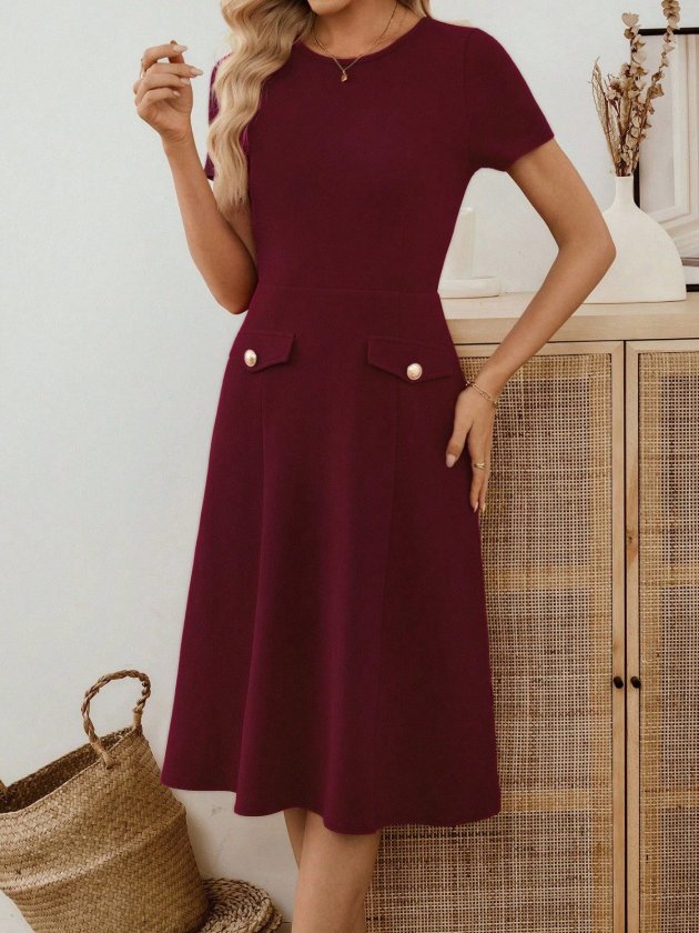 Mamo Bordo Mini Cepli Krep Elbise - Mamo kadın butik elbise