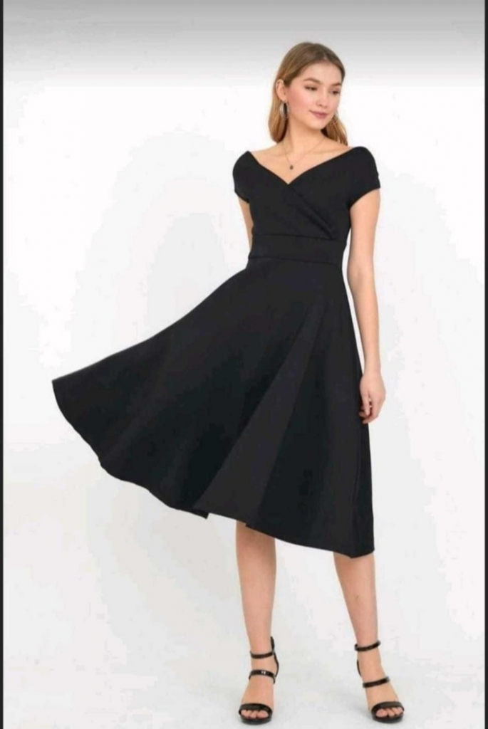 Mamo Siyah Mini Kruvaze Krep Elbise - Mamo kadın butik elbise