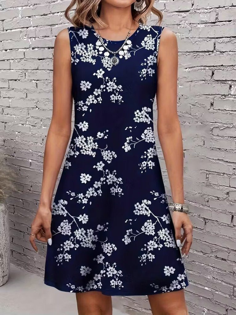 Mamo Lacivert Mini Askılı Desenli Elbise - Mamo kadın butik elbise
