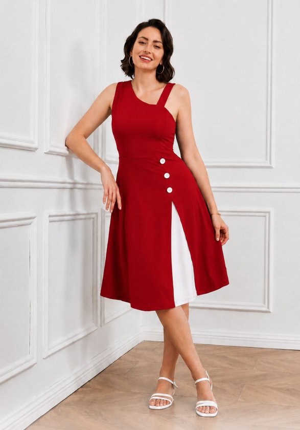 Mamo Kırmızı Mini Askılı Krep Elbise - Mamo kadın butik elbise