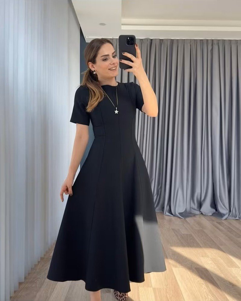 Mamo Siyah Mini Krep Elbise - Mamo kadın butik elbise