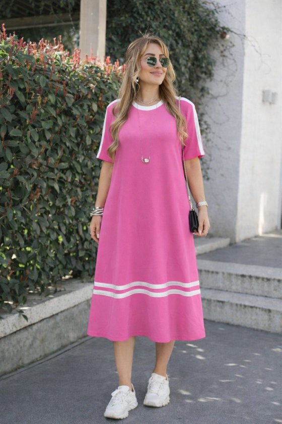 Mamo Pembe Mini Viskon Elbise - Mamo kadın butik elbise