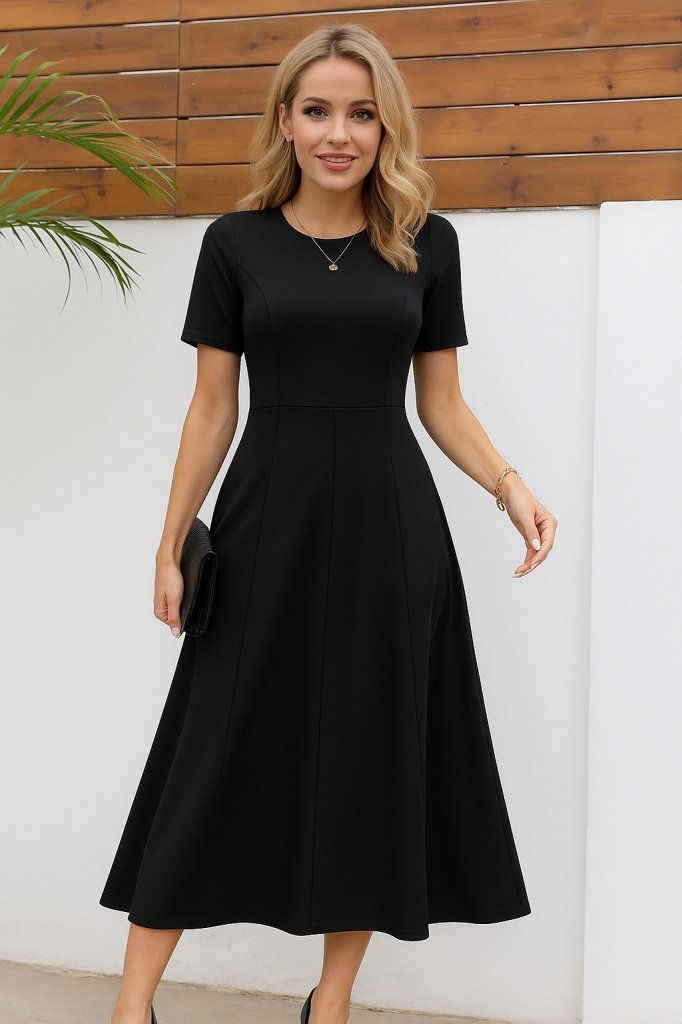 Mamo Siyah Mini Krep Elbise - Mamo kadın butik elbise