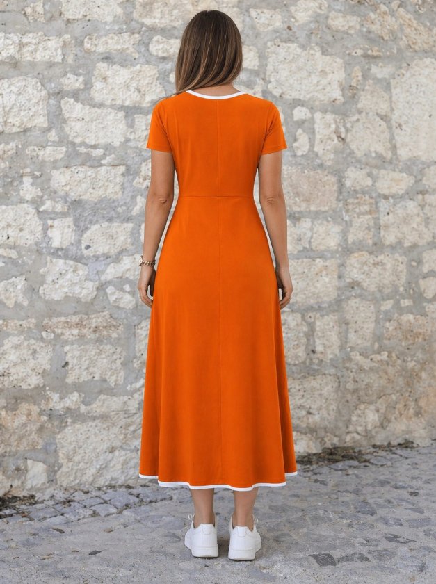 Mamo Turuncu Mini Viskon Elbise - Mamo kadın butik elbise