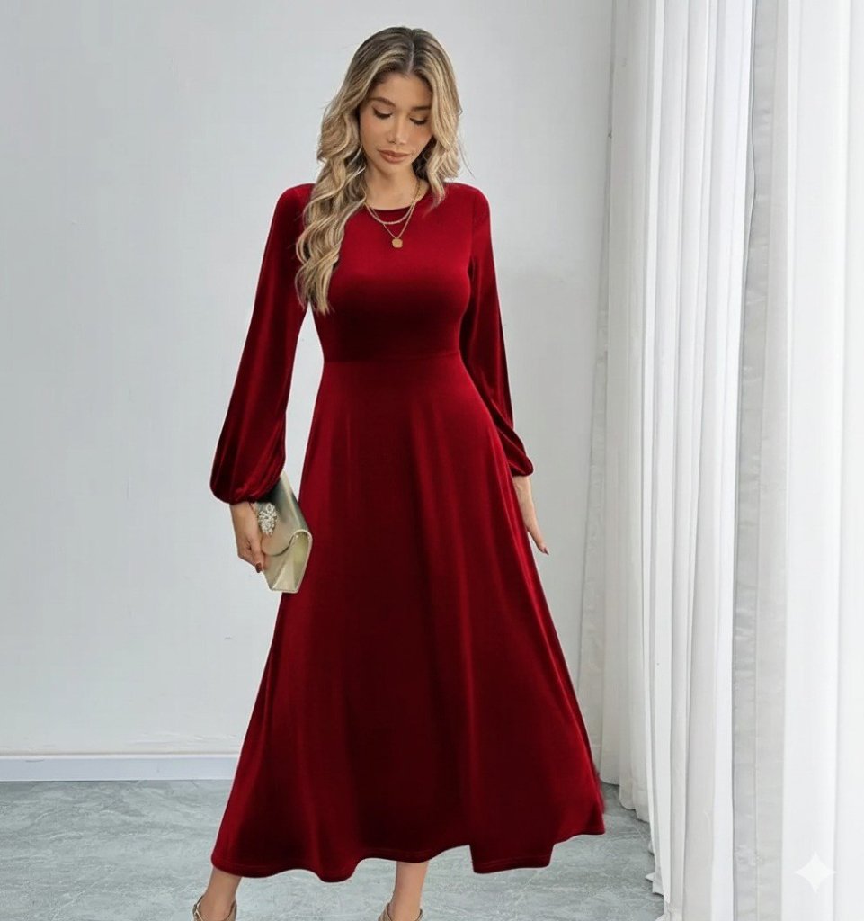 Mamo Bordo Midi Elbise - Mamo kadın butik elbise