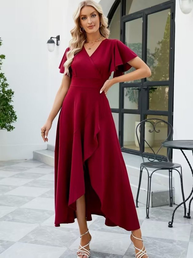 Mamo Kırmızı Mini Kruvaze Sim Detaylı Elbise - Mamo kadın butik elbise