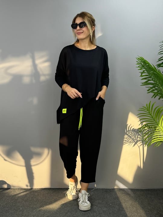 Mamo Siyah Viskon Takım - Mamo kadın butik takım