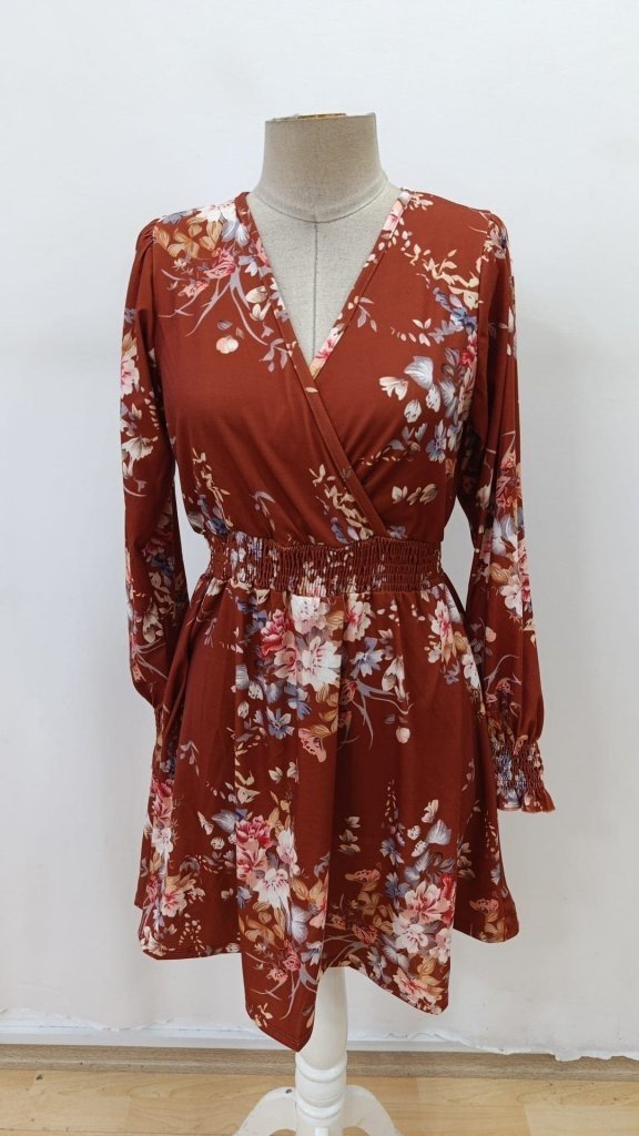 Mamo Desenli Mini Kruvaze Elbise - Mamo kadın butik elbise