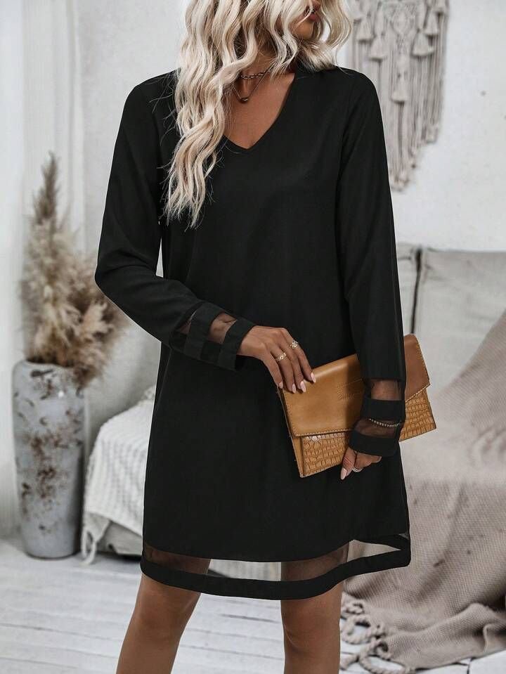 Mamo Siyah Mini Tül Detaylı Elbise - Mamo kadın butik elbise