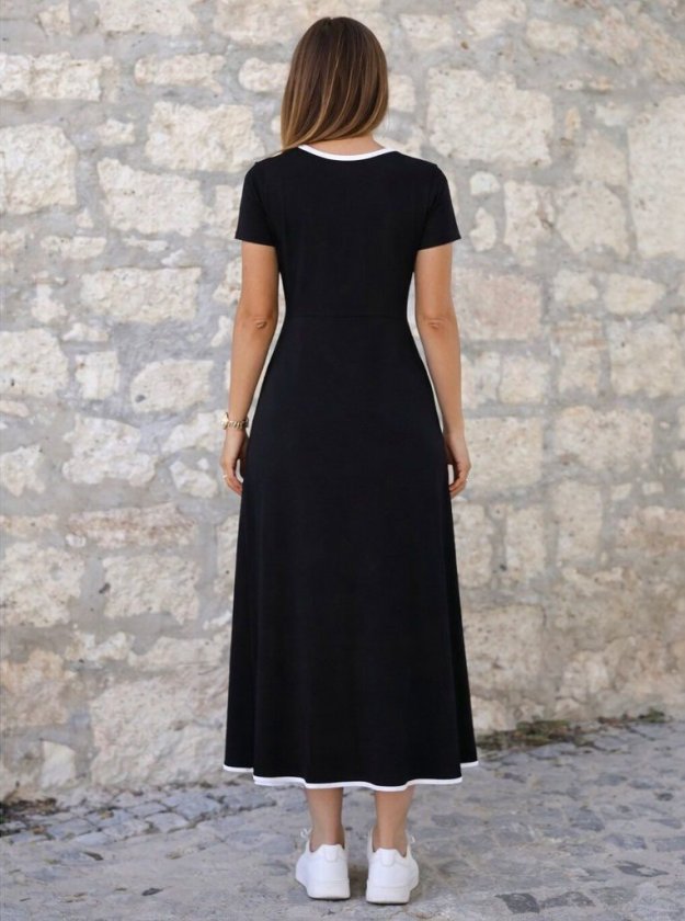 Mamo Siyah Mini Viskon Elbise - Mamo kadın butik elbise