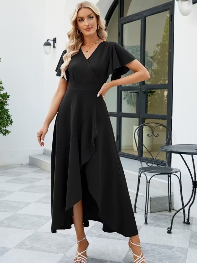 Mamo Siyah Mini Kruvaze Sim Detaylı Elbise - Mamo kadın butik elbise