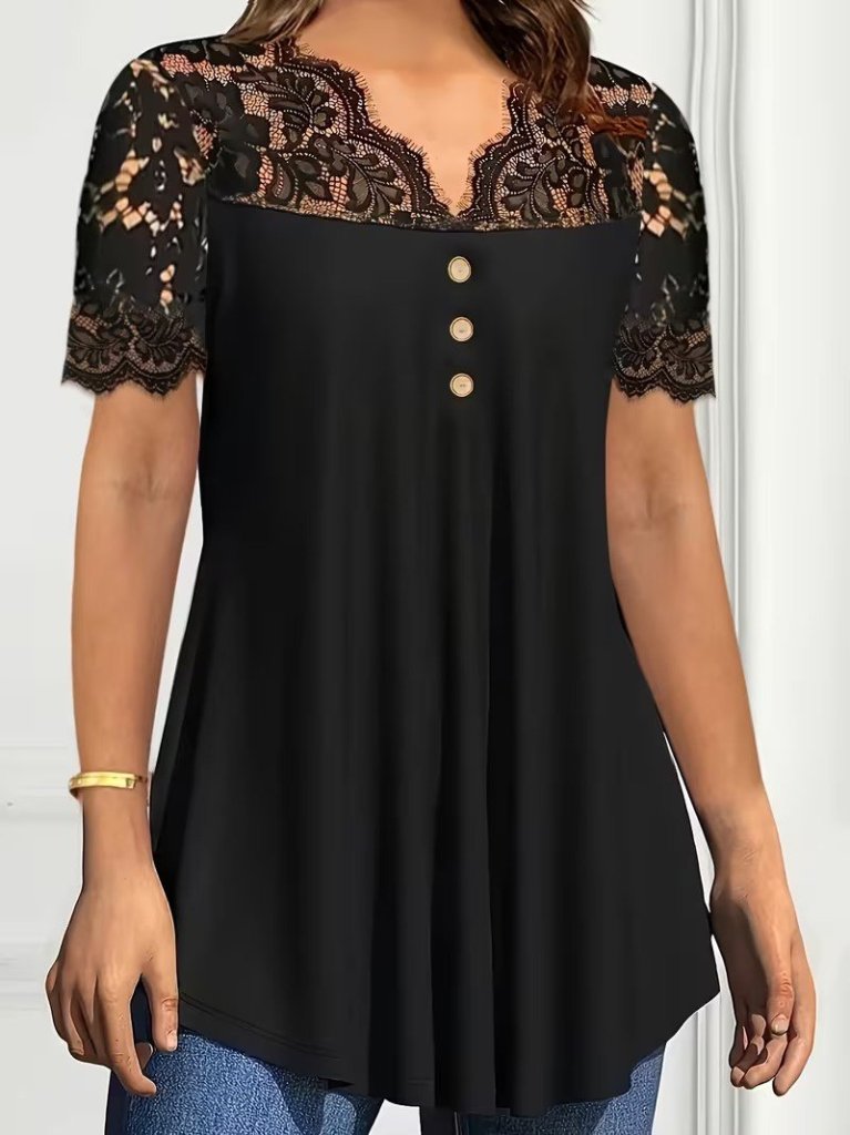 Mamo Siyah Dantel Detaylı Viskon Bluz - Mamo kadın butik bluz