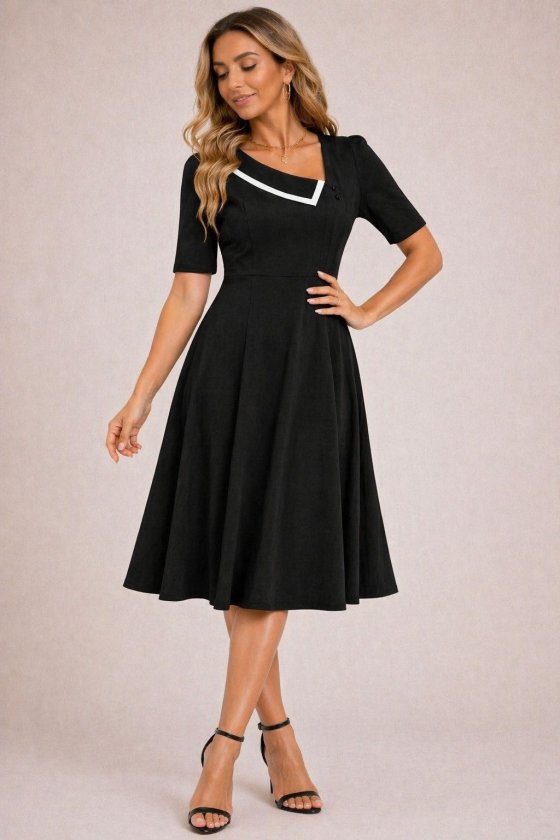 Mamo Siyah Mini Sim Detaylı Krep Elbise - Mamo kadın butik elbise