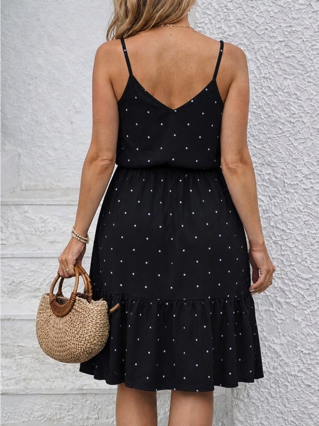 Mamo Siyah Mini Askılı V Yaka Elbise - Mamo kadın butik elbise