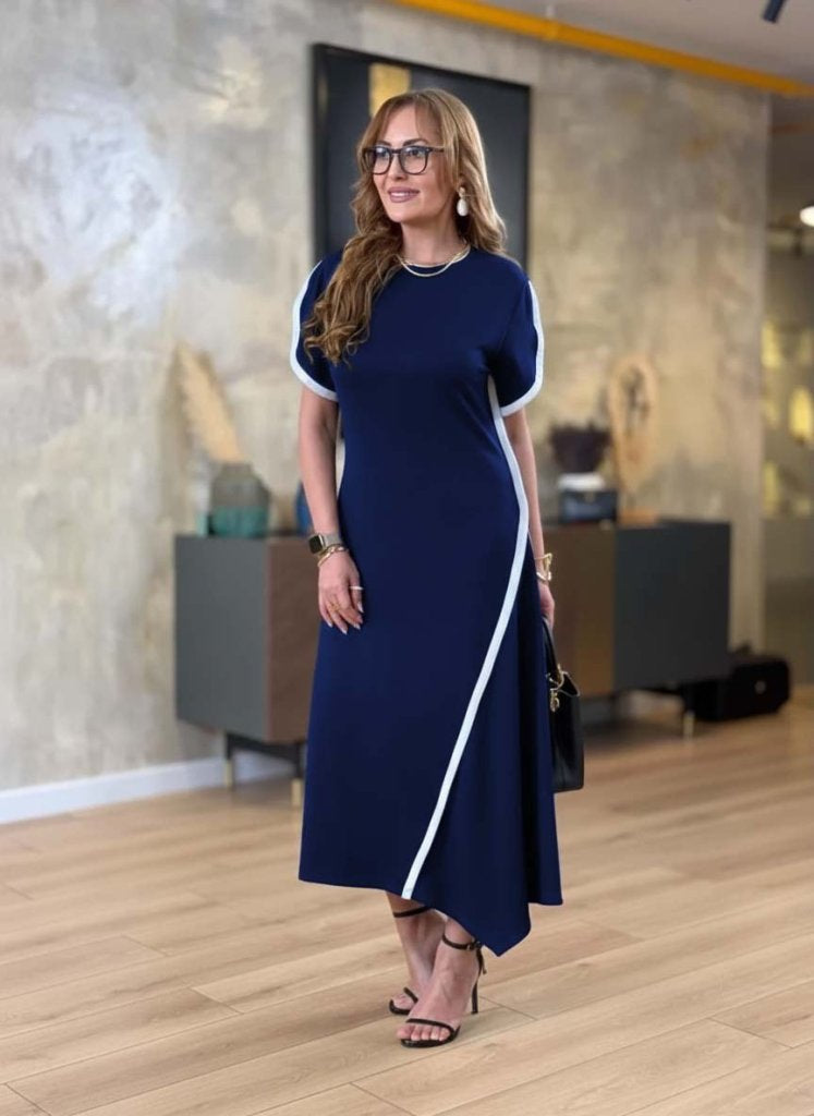 Mamo Lacivert Mini Sim Detaylı Viskon Elbise - Mamo kadın butik elbise
