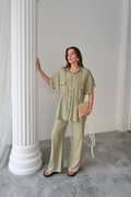 Mamo Yeşil Keten Takım - Mamo kadın butik takım