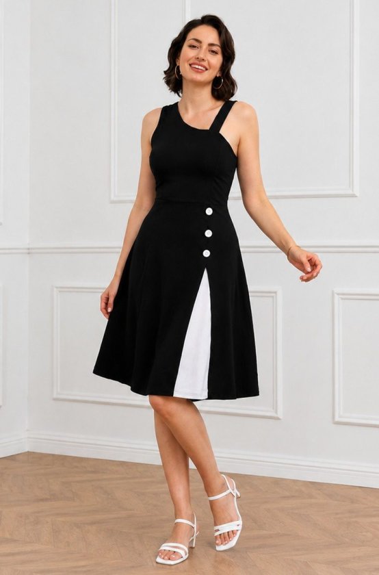 Mamo Siyah Mini Askılı Krep Elbise - Mamo kadın butik elbise