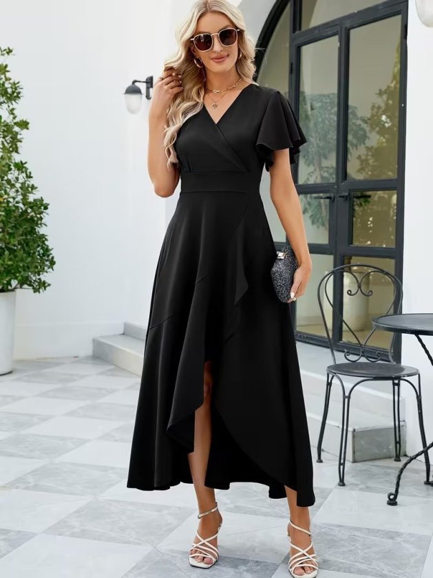Mamo Siyah Mini Kruvaze Sim Detaylı Elbise - Mamo kadın butik elbise