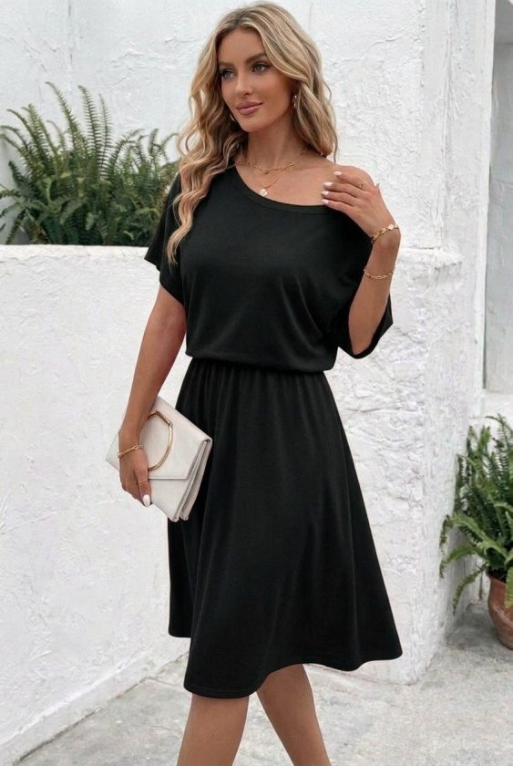 Mamo Siyah Mini Viskon Elbise - Mamo kadın butik elbise