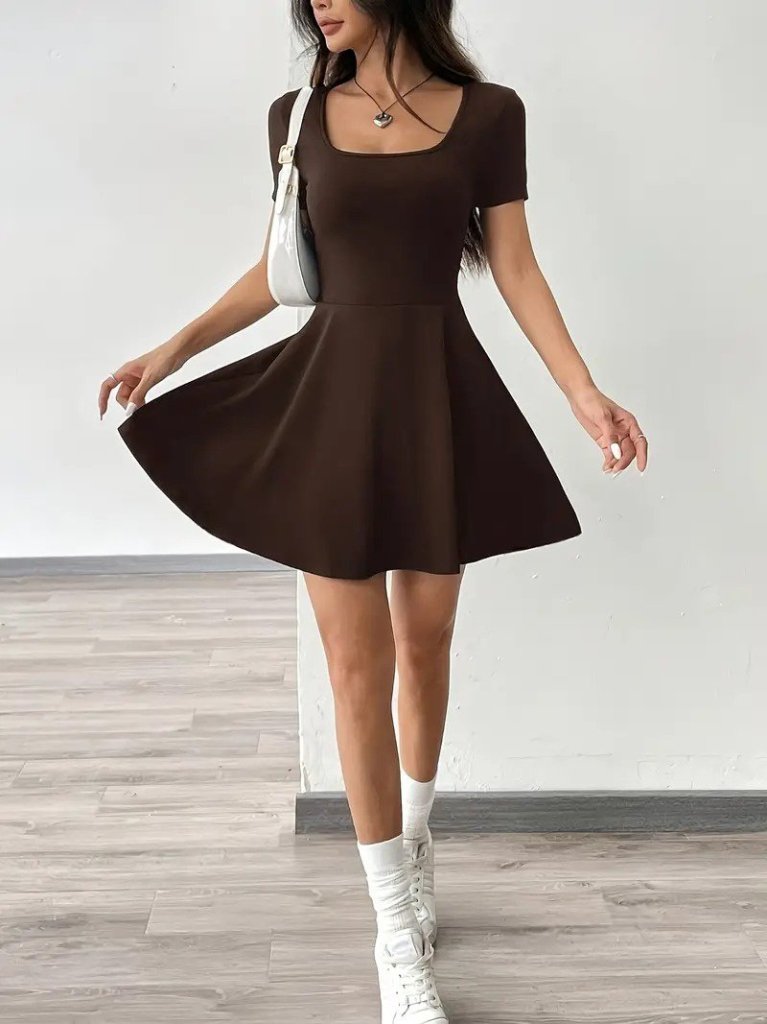 Mamo Kahve Mini Cepli Elbise - Mamo kadın butik elbise