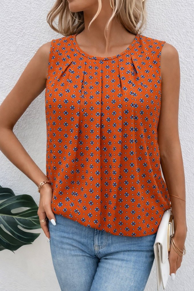 Mamo Turuncu Askılı Desenli Bluz - Mamo kadın butik bluz