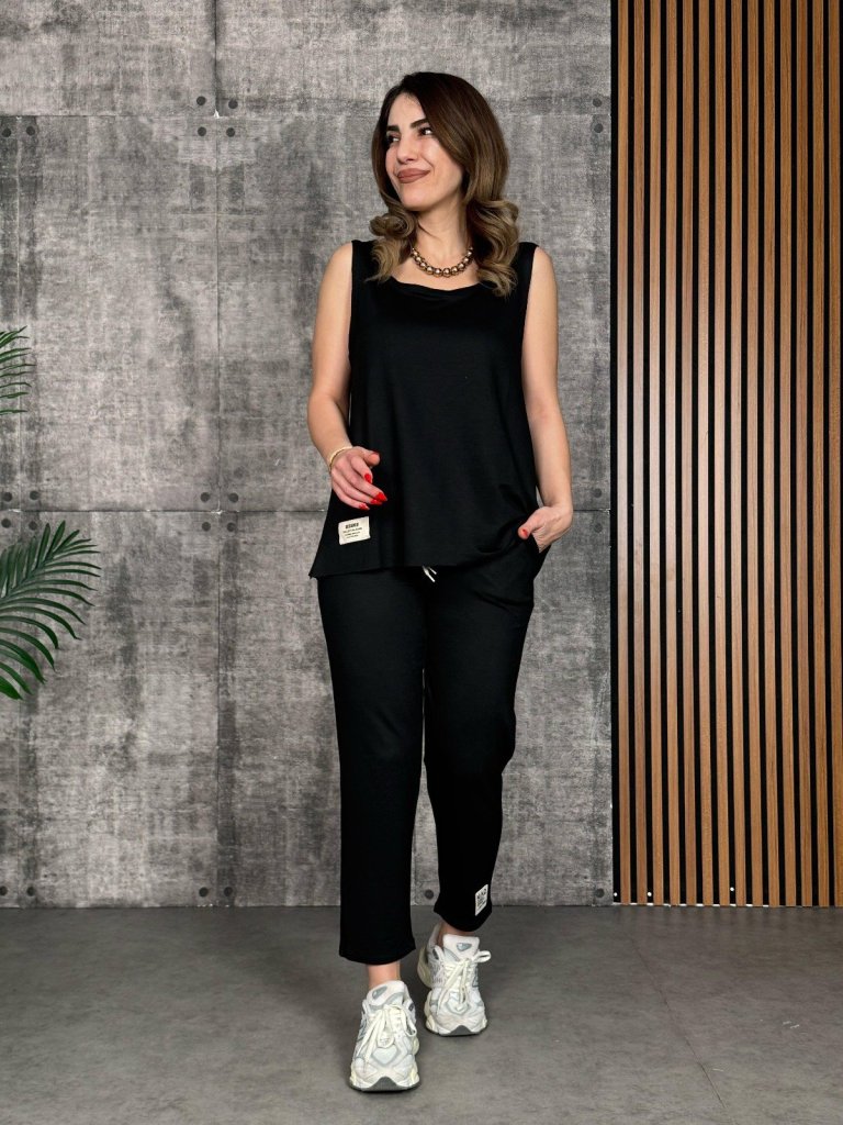 Mamo Siyah Askılı Viskon Takım - Mamo kadın butik takım