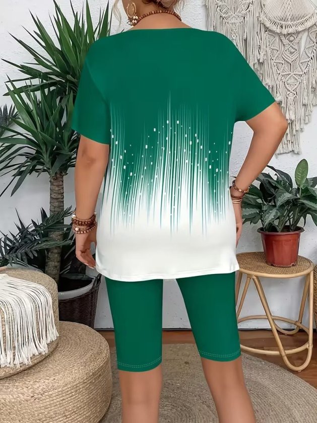 Mamo Yeşil Desenli Takım - Mamo kadın butik takım