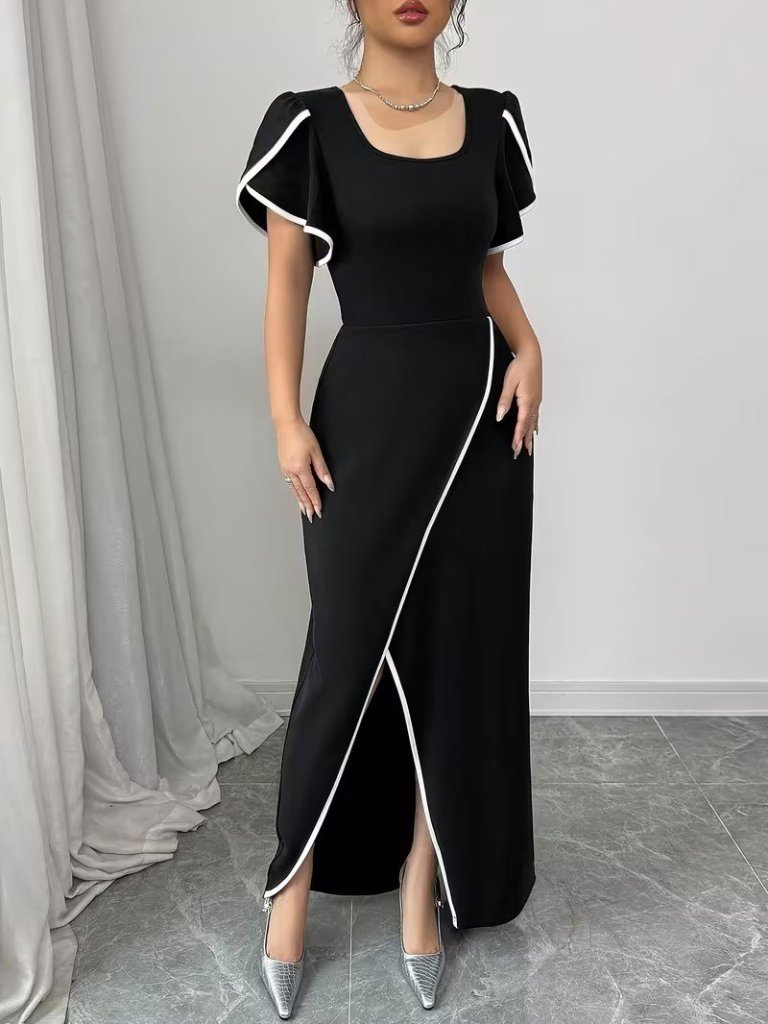 Mamo Siyah Mini Sim Detaylı Krep Elbise - Mamo kadın butik elbise