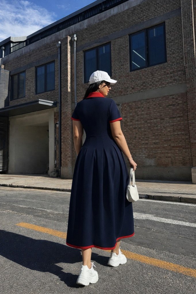 Mamo Lacivert Mini V Yaka Krep Elbise - Mamo kadın butik elbise