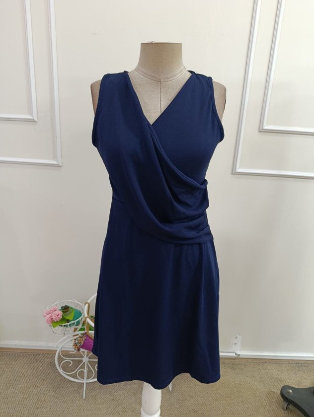 Mamo Saks Mavi Mini Askılı Kruvaze Elbise - Mamo kadın butik elbise