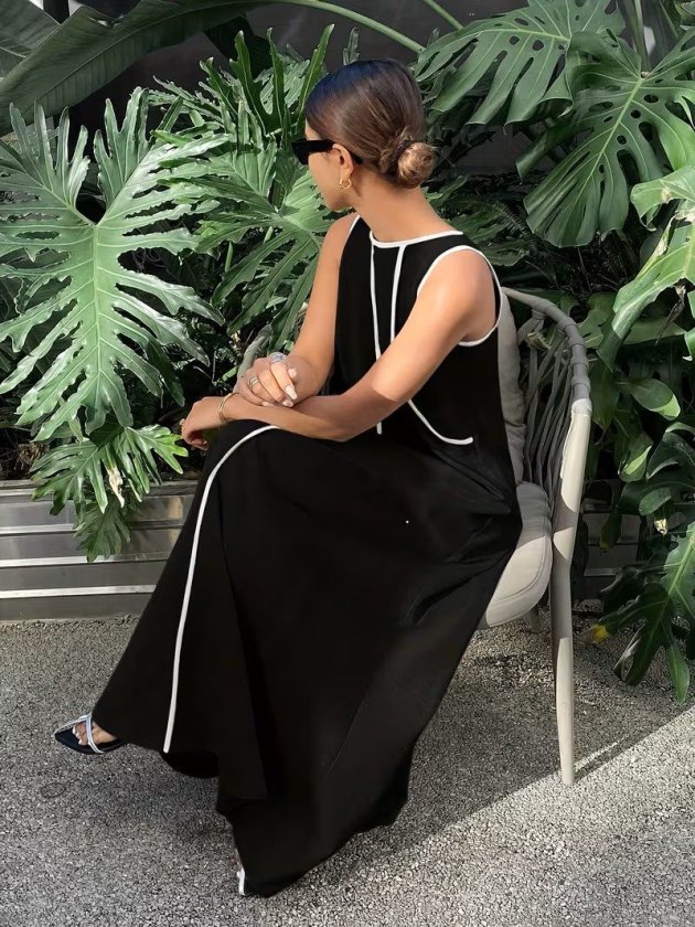 Mamo Siyah Uzun Viskon Elbise - Mamo kadın butik elbise
