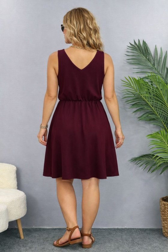 Mamo Bordo Mini Askılı V Yaka Elbise - Mamo kadın butik elbise