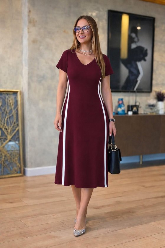 Mamo Bordo Mini V Yaka Viskon Elbise - Mamo kadın butik elbise