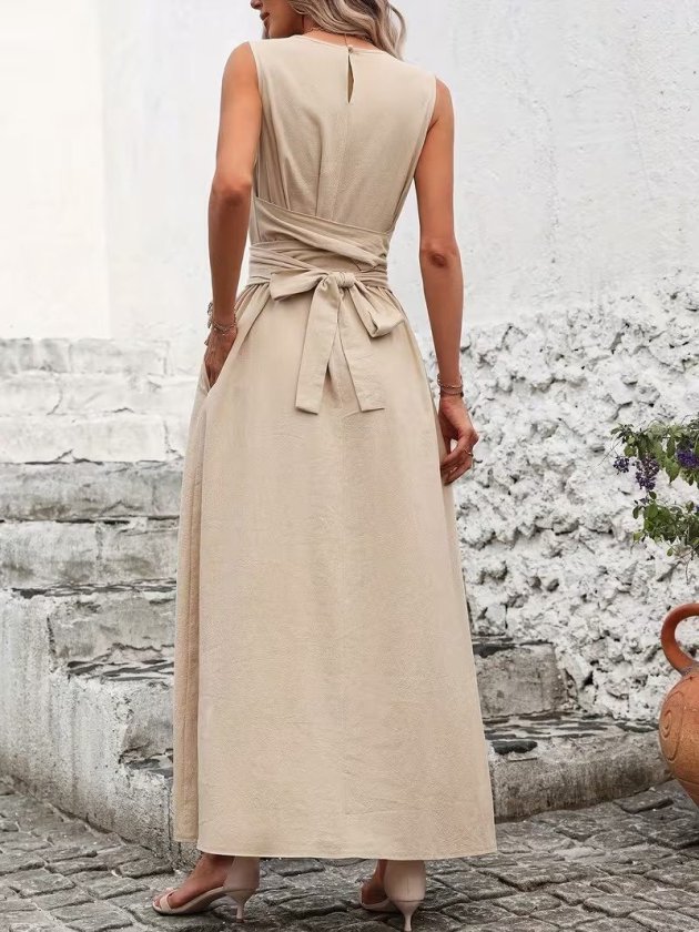 Mamo Bej Uzun Elbise - Mamo kadın butik elbise