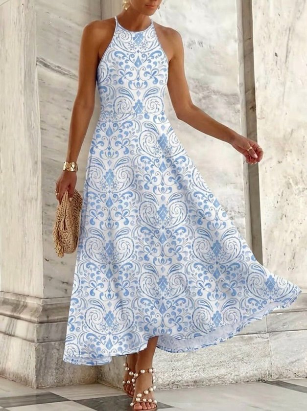 Mamo Mavi Uzun Askılı Elbise - Mamo kadın butik elbise