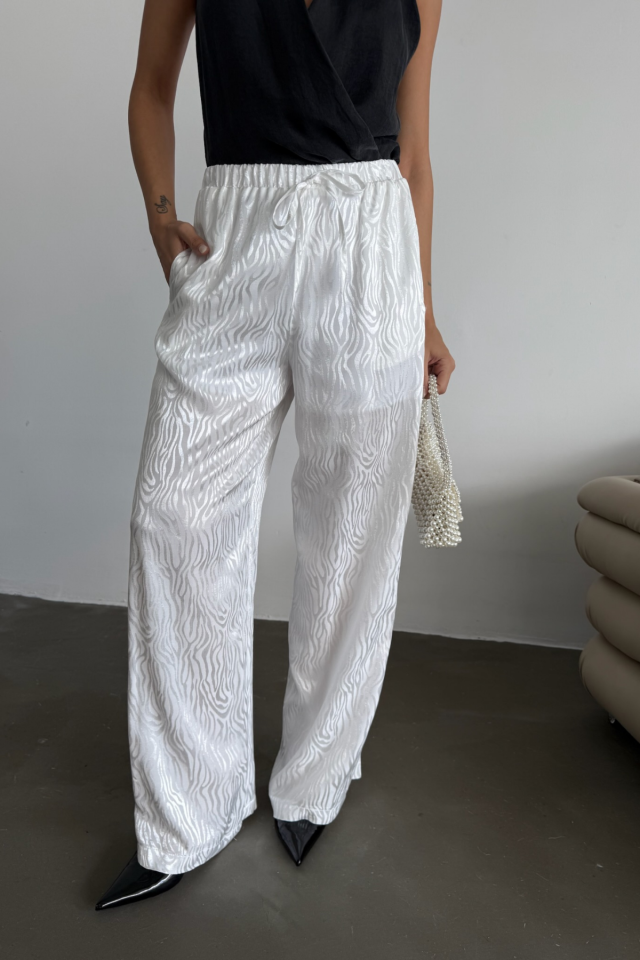 Mamo Beyaz Saten Pantolon - Mamo kadın butik alt giyim