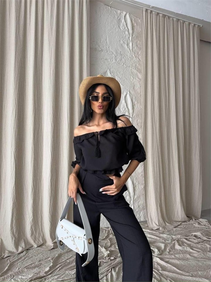 Mamo Siyah Keten Takım - Mamo kadın butik takım