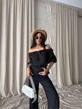Mamo Siyah Keten Takım - Mamo kadın butik takım