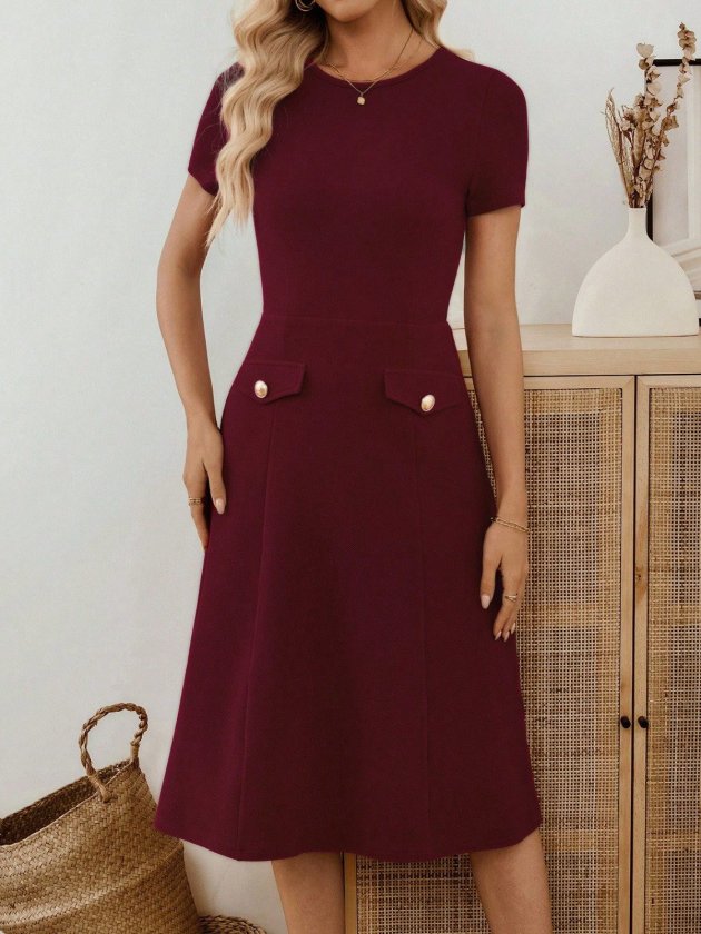 Mamo Bordo Mini Cepli Krep Elbise - Mamo kadın butik elbise