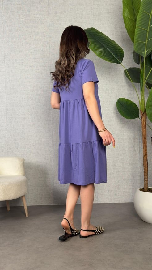 Mamo Mor Mini V Yaka Viskon Elbise - Mamo kadın butik elbise