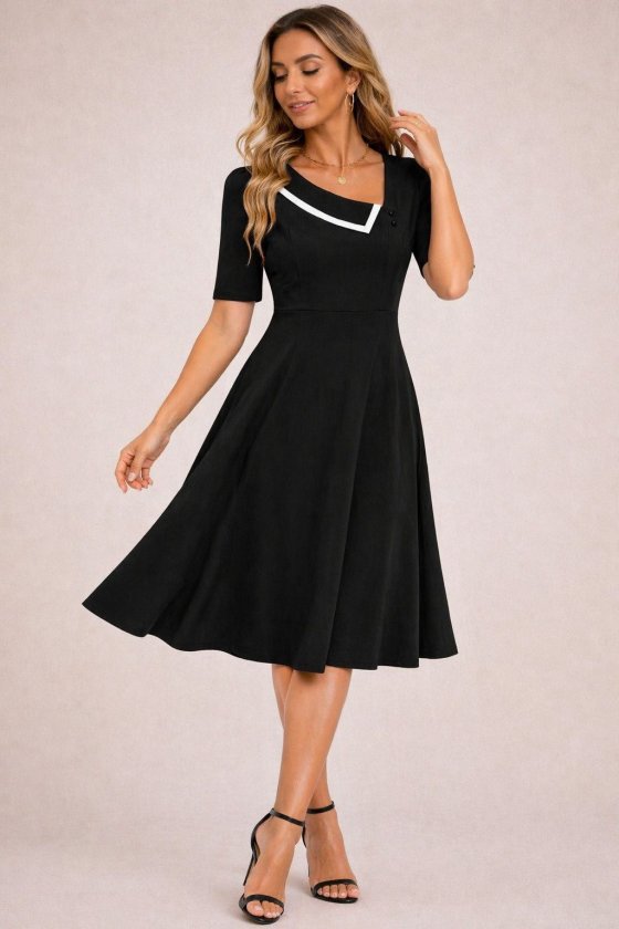 Mamo Siyah Mini Sim Detaylı Krep Elbise - Mamo kadın butik elbise
