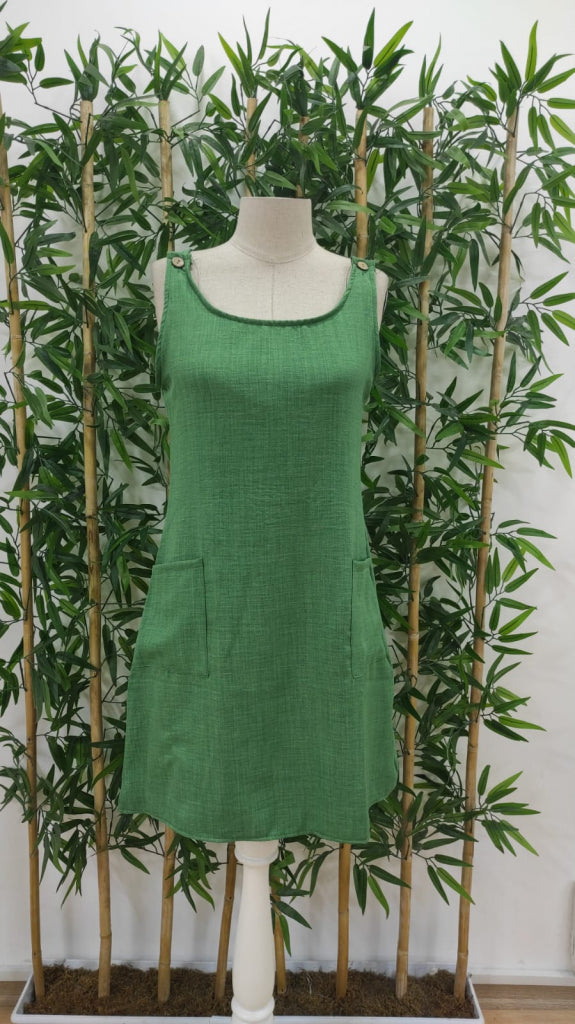 Mamo Yeşil Askılı Cepli Keten Elbise - Mamo kadın butik elbise