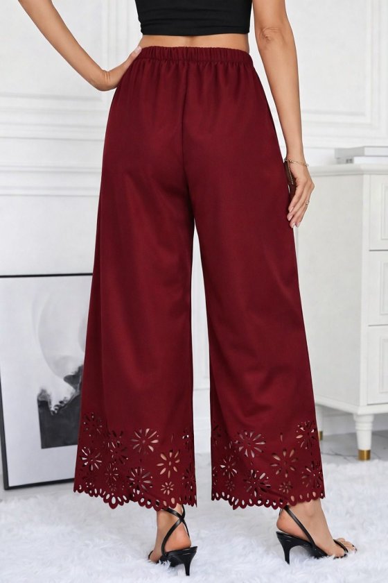 Mamo Bordo Sim Detaylı Desenli Krep Pantolon - Mamo kadın butik alt giyim