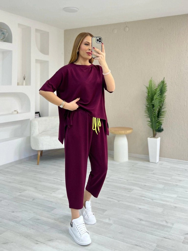 Mamo Bordo Viskon Takım - Mamo kadın butik takım